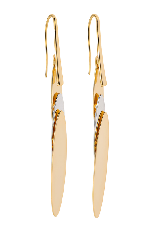 Short Feather Drop Earrings - Silver Yellow