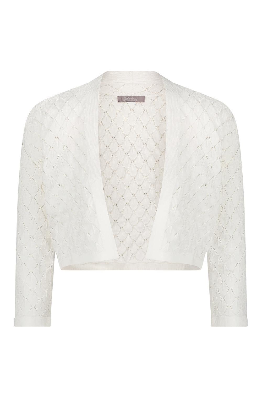 Three Quarter Sleeve Knit Bolero - Ivory-CREAM-XS-CLOTHINGTOPCARDIGAN-LELA ROSE