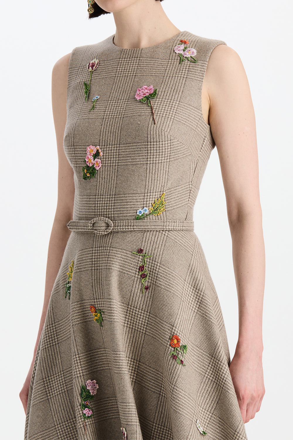 Sleeveless Floral Plaid Day Dress