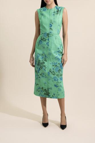 Floral Print Pencil Midi Dress-GREEN-2-CLOTHINGDRESSCASUAL-ERDEM