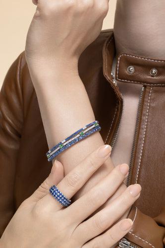 Blue Sapphire Oval Extensible Stretch Tennis Bracelet-WHITE GOLD-JEWELRYFINE JEWELBRACELET O-ROBERTO DEMEGLIO