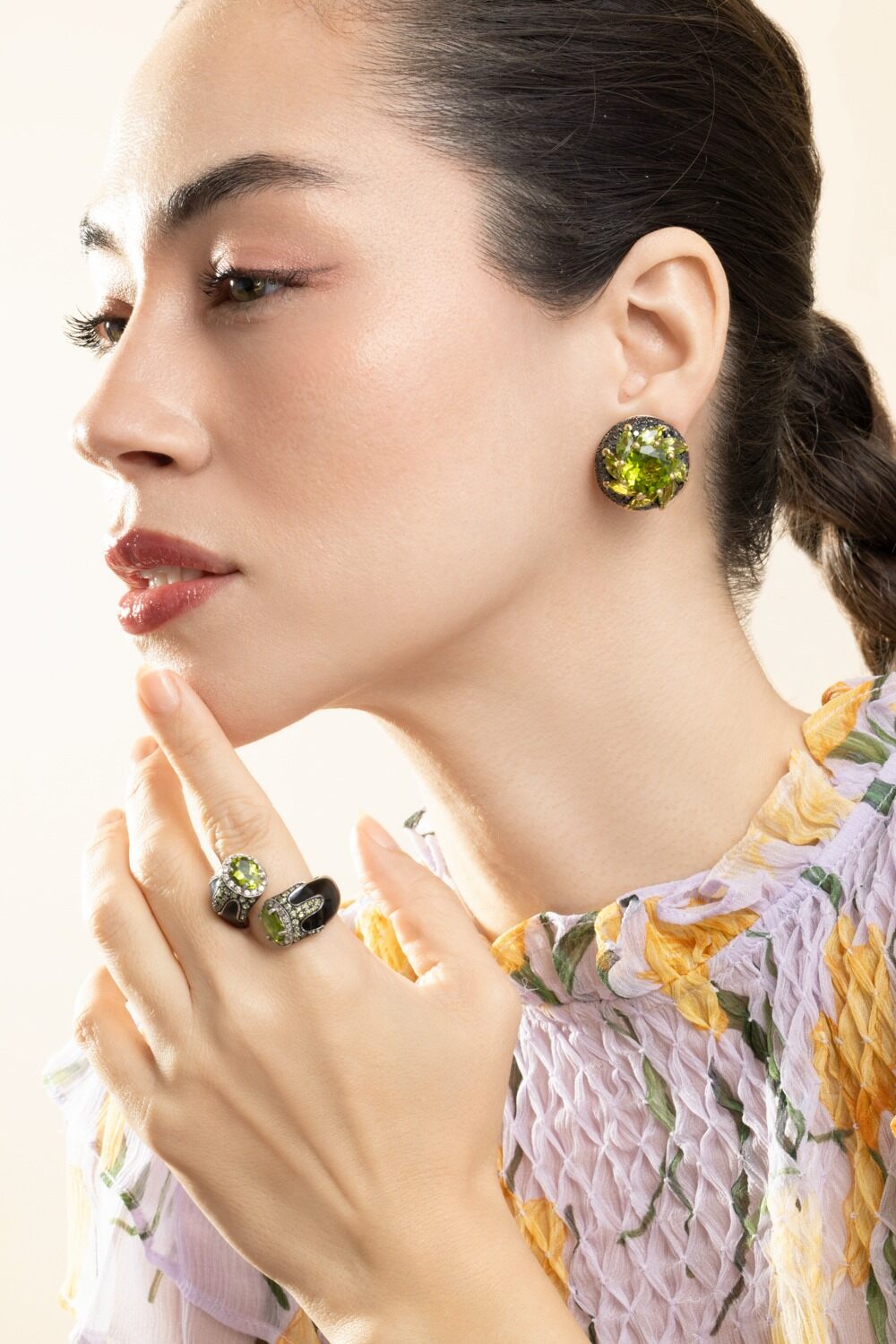 Diamond Peridot Round Black Earrings-YELLOW GOLD-JEWELRYFINE JEWELEARRING-ANDREOLI