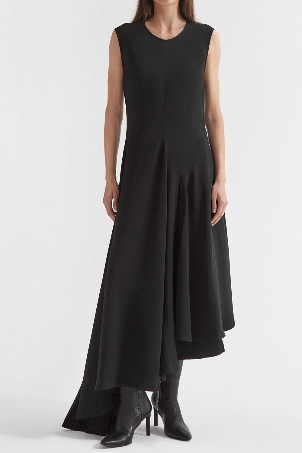 Asymmetric Midi Dress-BLACK-XS-CLOTHINGDRESSCASUAL-CO COLLECTION