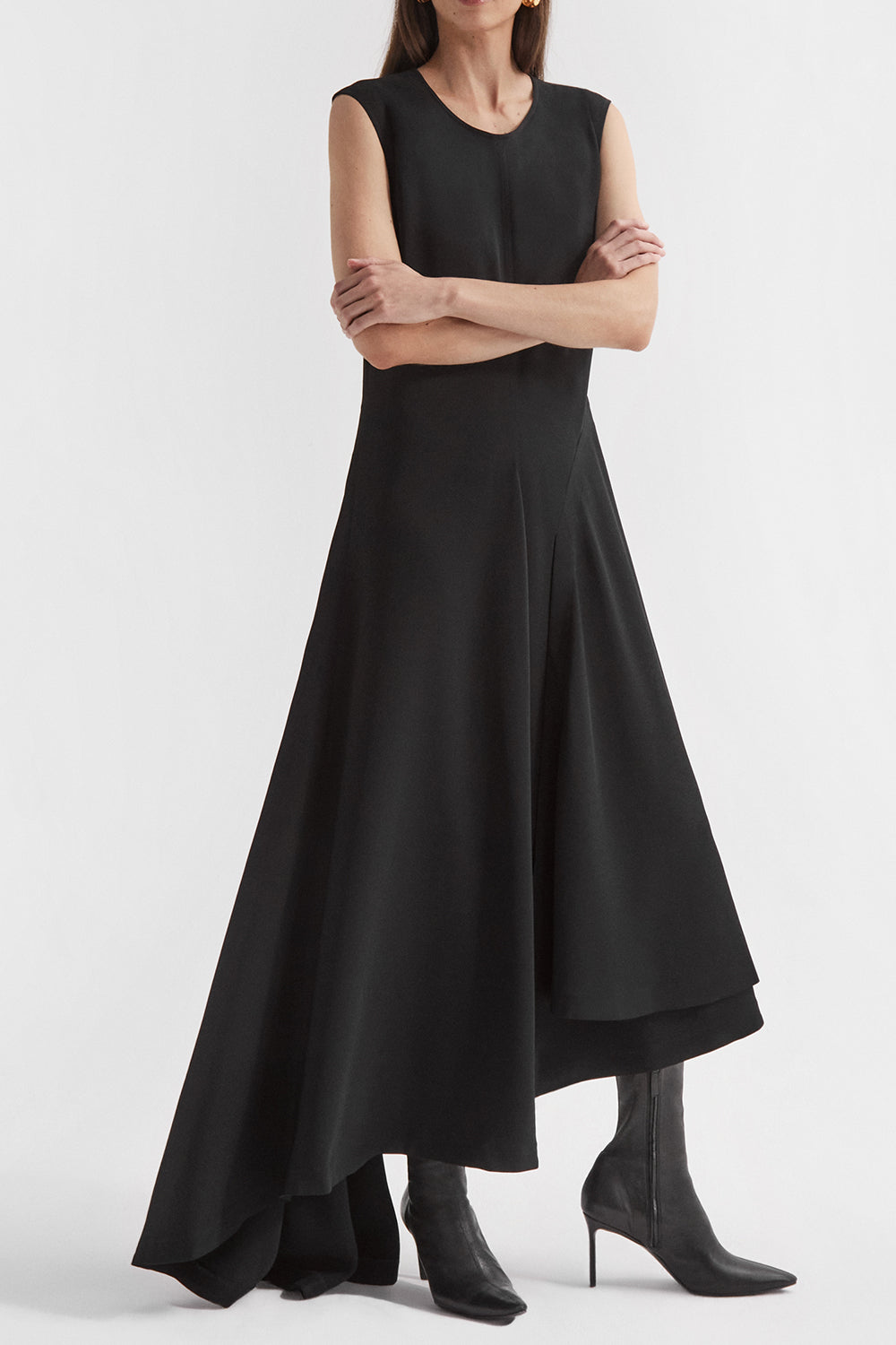 Asymmetric Midi Dress-BLACK-XS-CLOTHINGDRESSCASUAL-CO COLLECTION