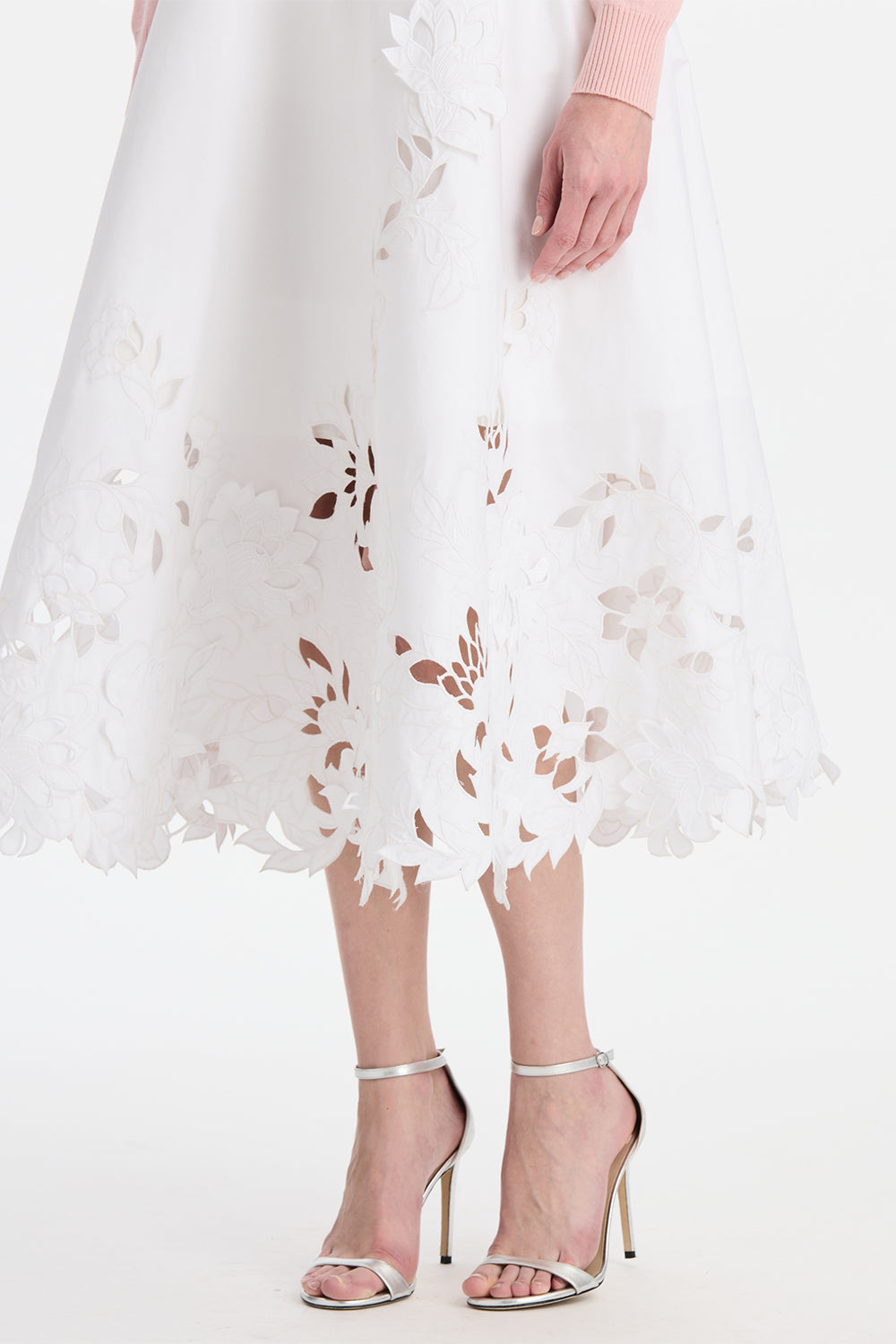 Embroidered Floral Circle Midi Skirt