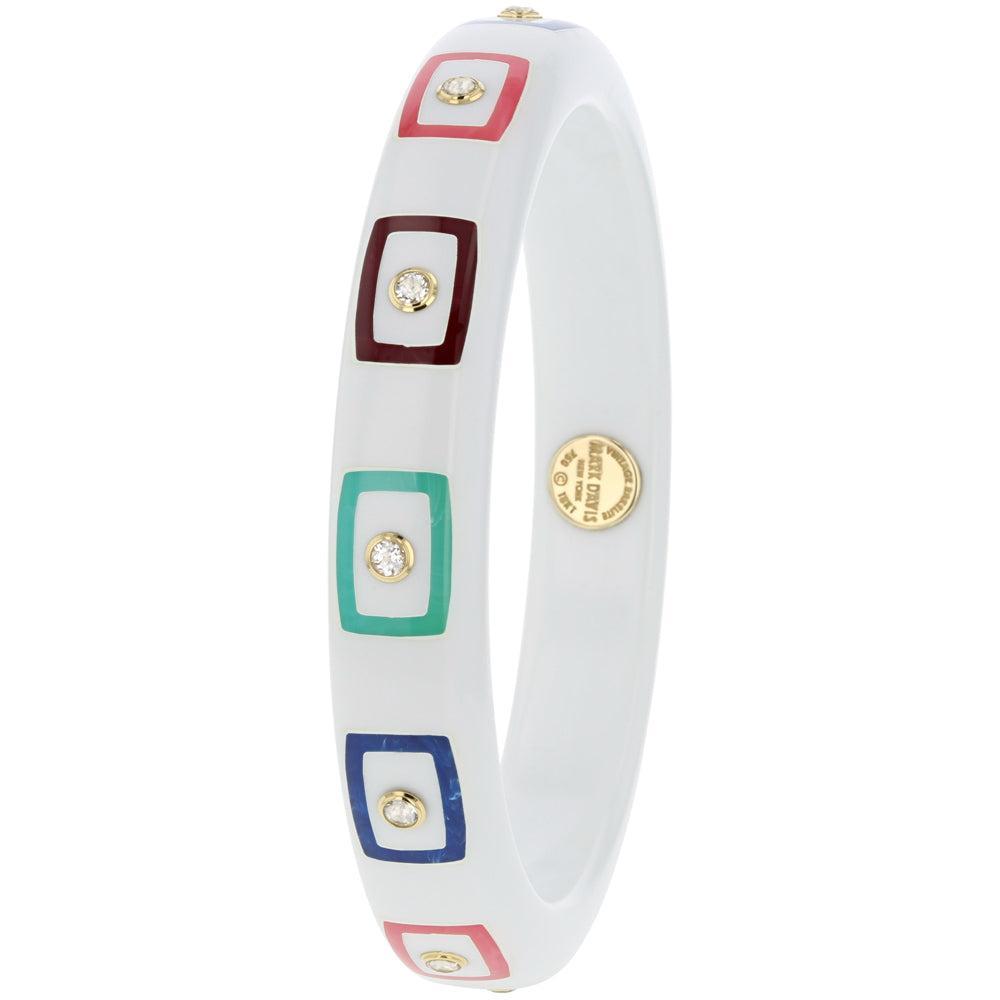White Topaz Pink Orange Bakelite Bangle-YELLOW GOLD-JEWELRYFINE JEWELBRACELET O-MARK DAVIS
