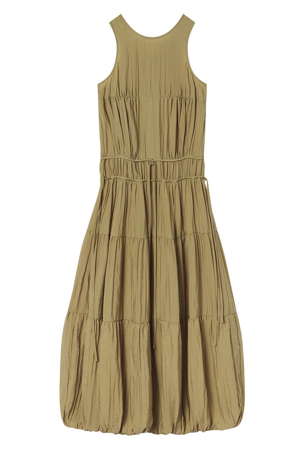 Soft Pleated Turn Up Dress-GREEN-XS-CLOTHINGDRESSCASUAL-CO COLLECTION