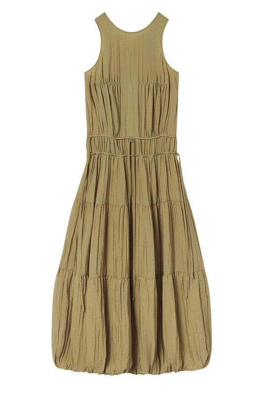 Soft Pleated Turn Up Dress-GREEN-XS-CLOTHINGDRESSCASUAL-CO COLLECTION