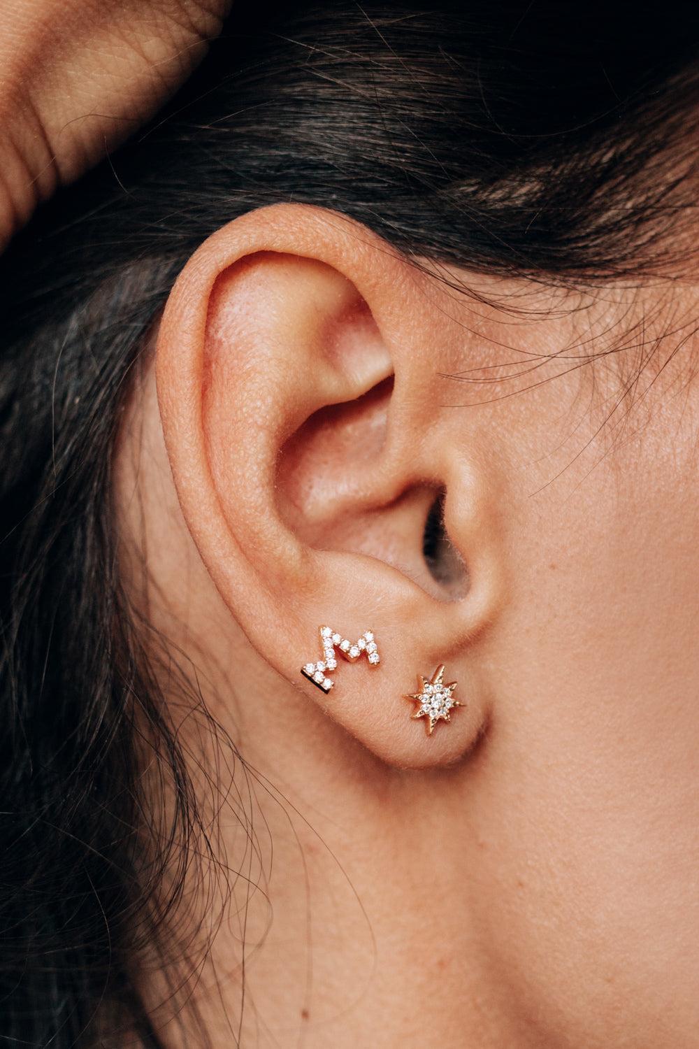 Diamond Starburst Zig Zag Ear End-YELLOW GOLD-LEFT-JEWELRYFINE JEWELPIERCING-ANZIE