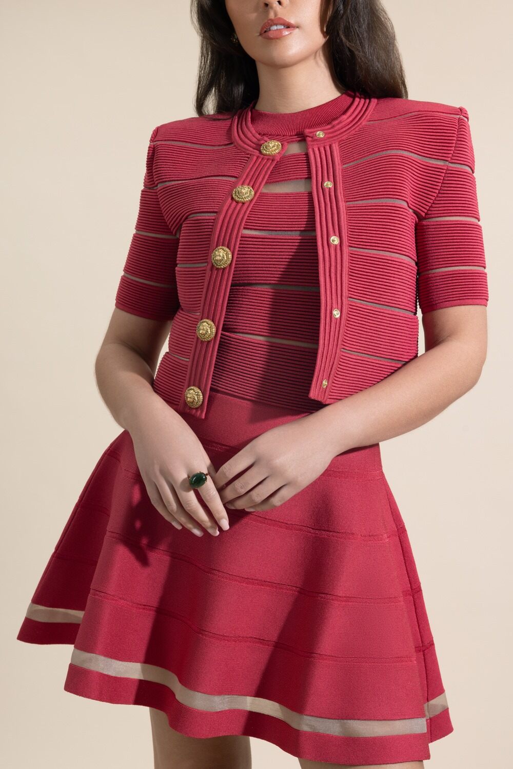 Stripe Knit Fit And Flare Dress-STRIPE-34-CLOTHINGDRESSCASUAL-BALMAIN