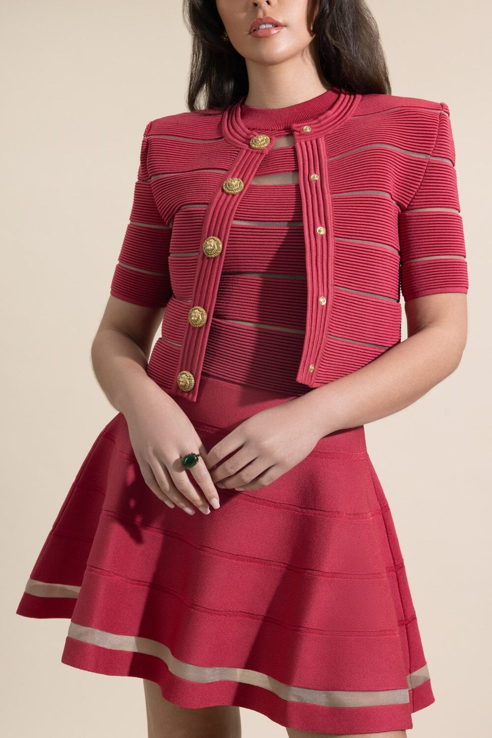 Balmain Striped Knit Flare Dress