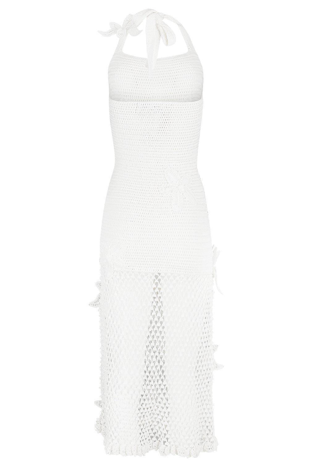 Halter Orchid Embroidered Dress-IVORY-XS-CLOTHINGDRESSCOCKTAIL-OSCAR DE LA RENTA