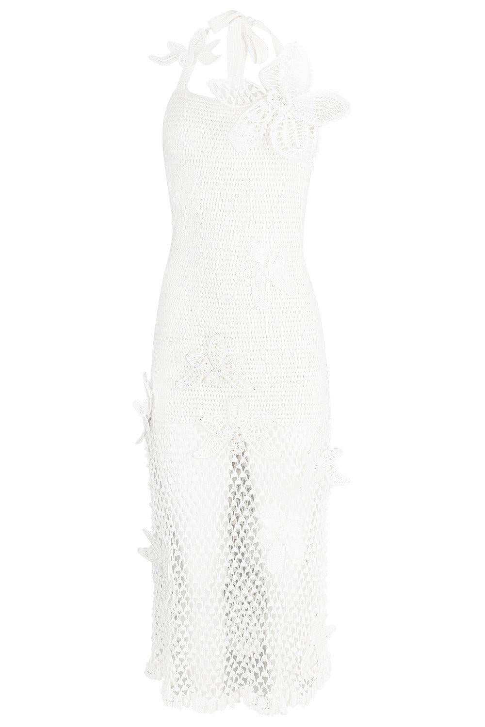Halter Orchid Embroidered Dress-IVORY-XS-CLOTHINGDRESSCOCKTAIL-OSCAR DE LA RENTA