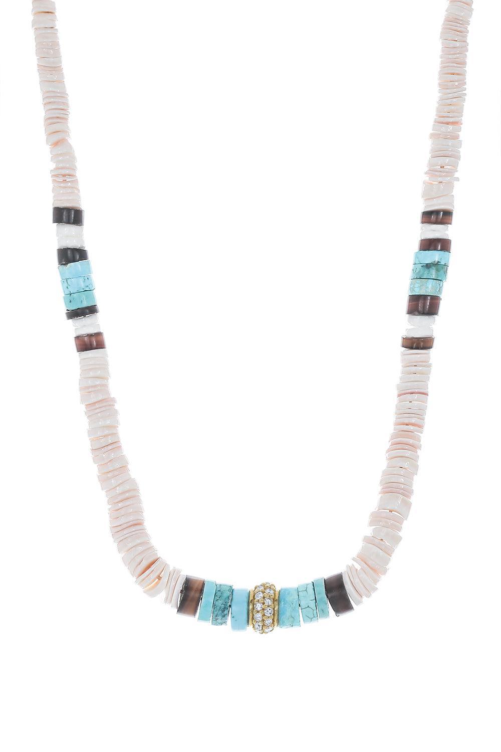 Pink Brown Heishi Bead Necklace-YELLOW GOLD-16-JEWELRYFINE JEWELNECKLACE O-JENNA BLAKE