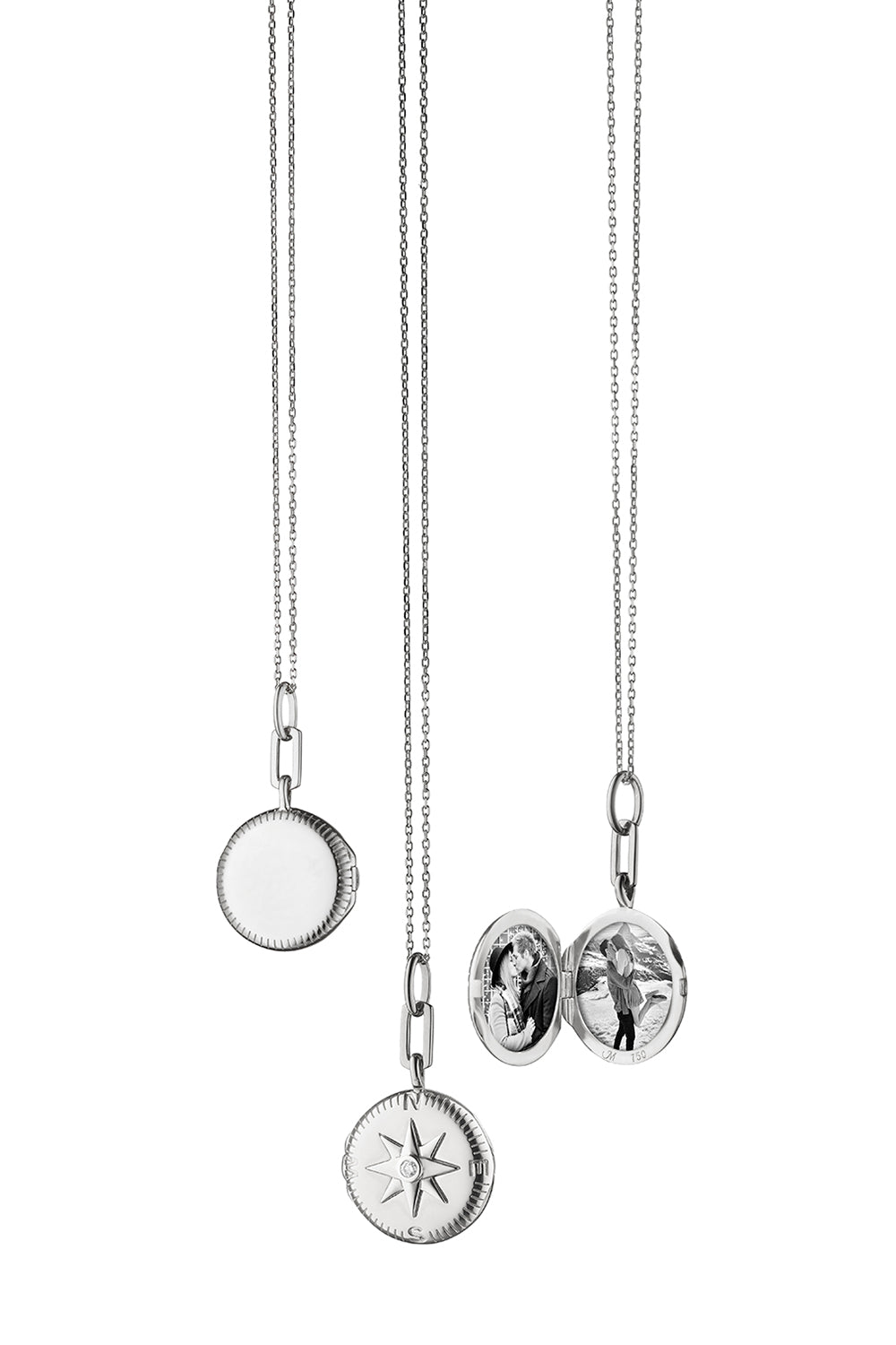 White Sapphire Round Travel Compass Locket-SILVER-JEWELRYFINE JEWELNECKLACE O-MONICA RICH KOSANN