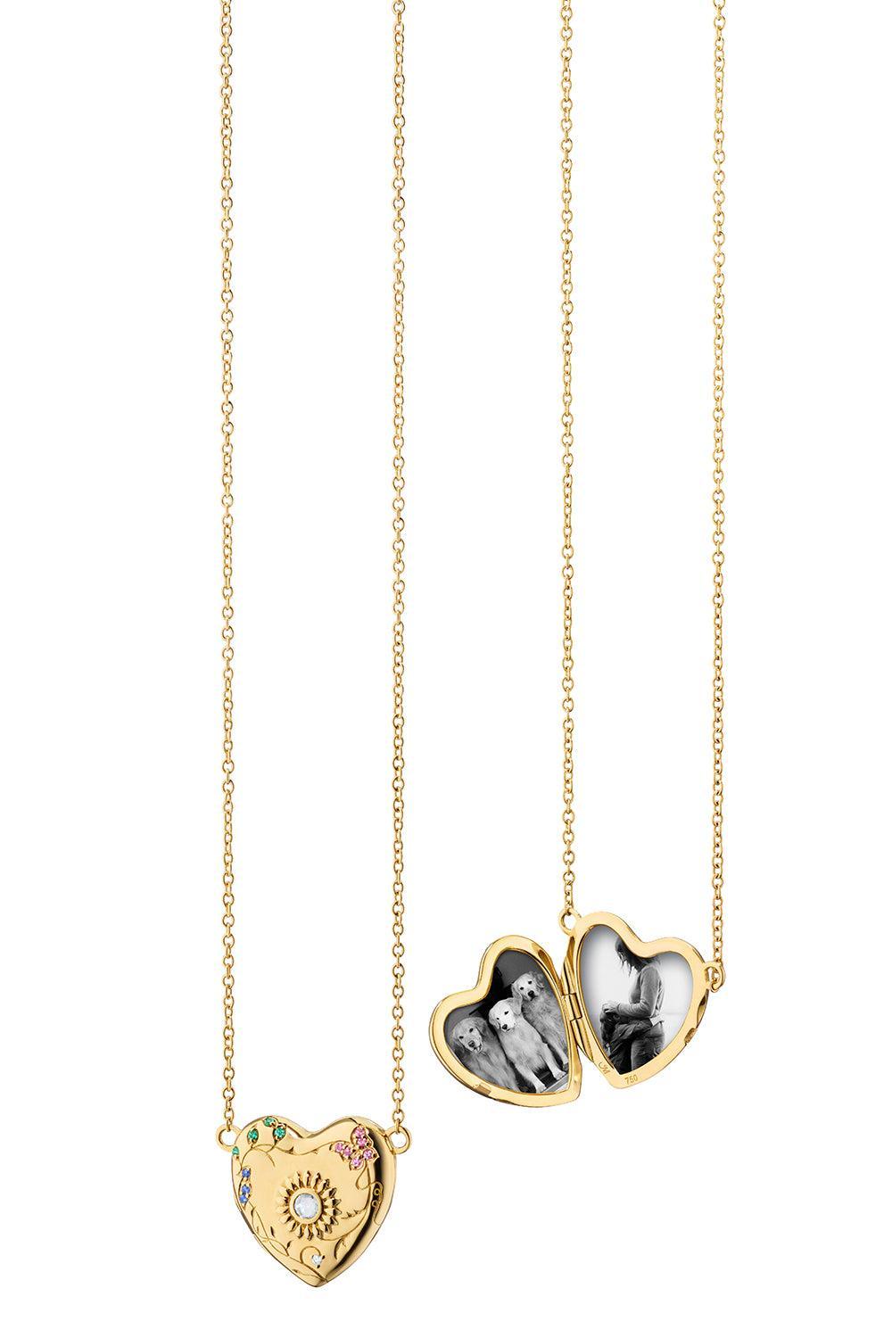 Multi Sapphire Diamond Secret Garden Heart Locket Necklace-YELLOW GOLD-JEWELRYFINE JEWELNECKLACE O-MONICA RICH KOSANN