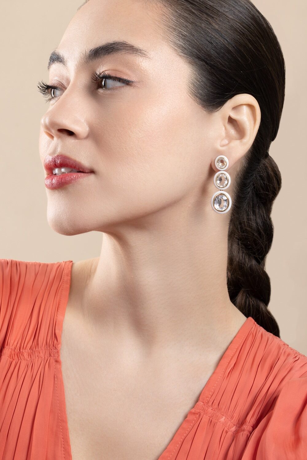 Melange Three Tier White Agate Earrings-YELLOW GOLD-JEWELRYFINE JEWELEARRING-GOSHWARA