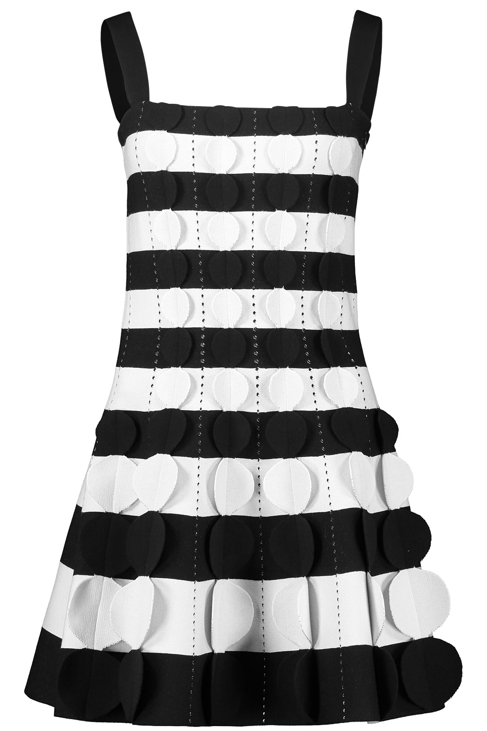3d Circle Stripe Dress-NVY/IVOR-XS-CLOTHINGDRESSCASUAL-OSCAR DE LA RENTA