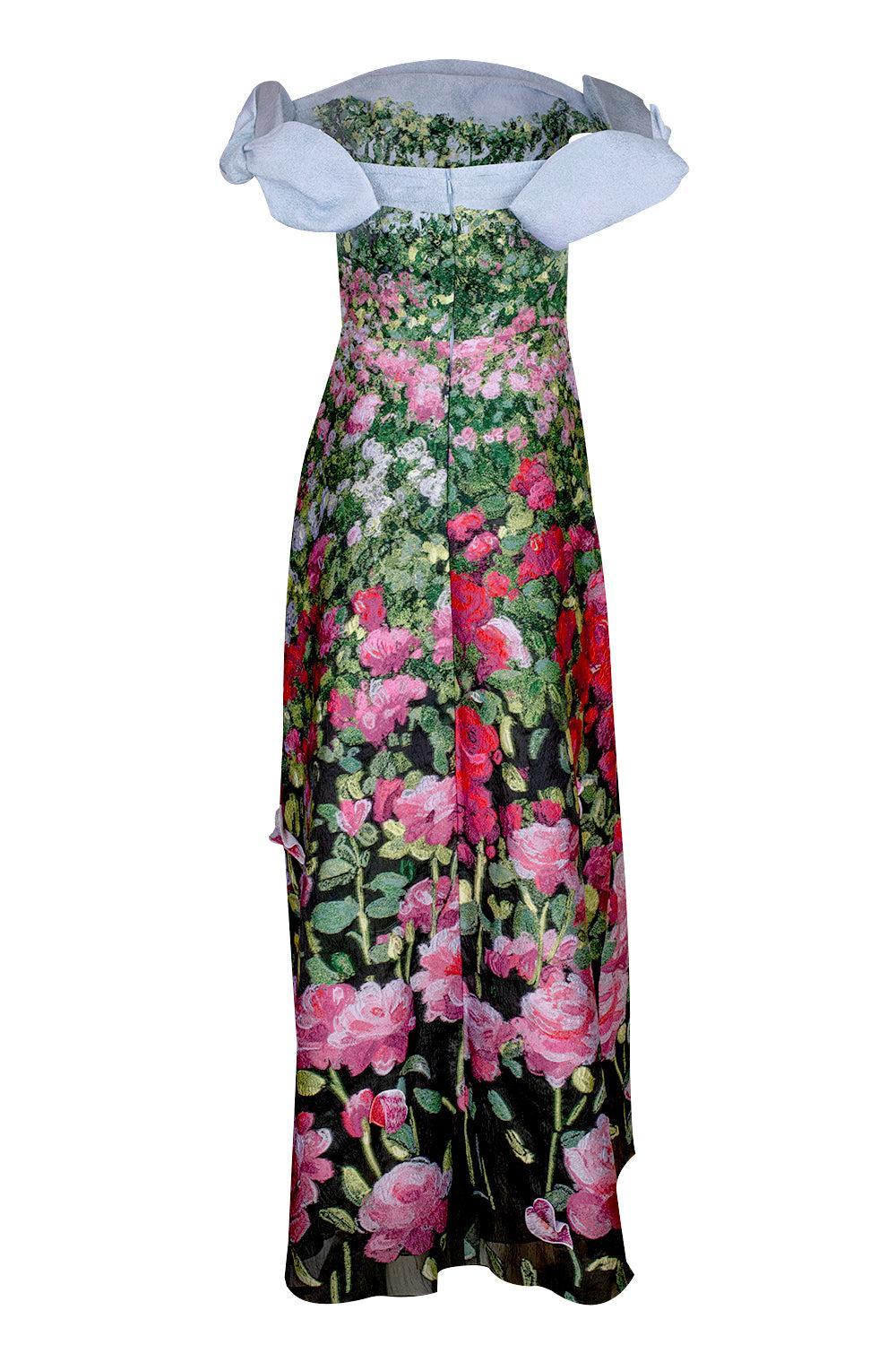 Sleeveless Drape English Rose Gown-PNKMULTI-4-CLOTHINGDRESSGOWN-OSCAR DE LA RENTA