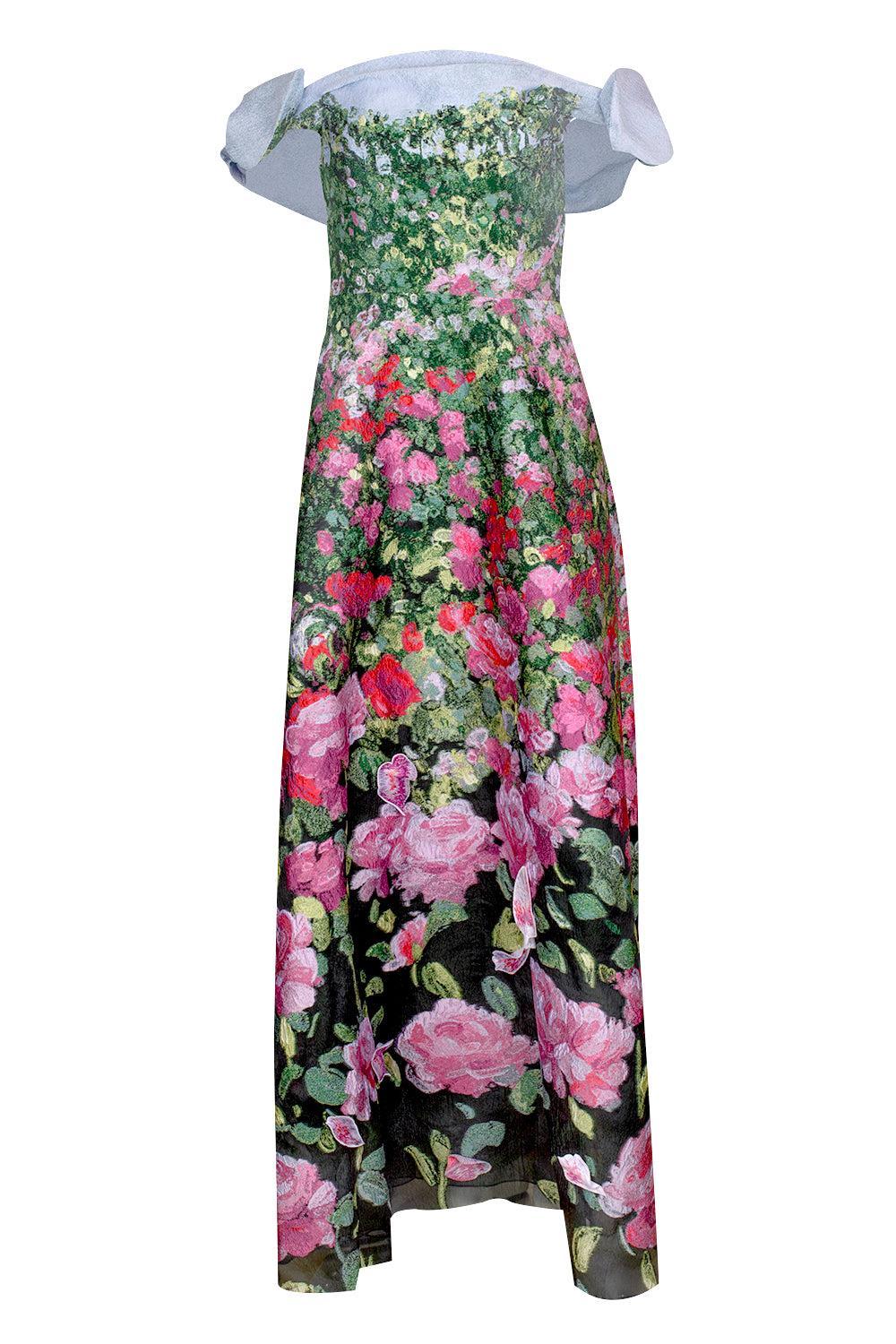 Sleeveless Drape English Rose Gown-PNKMULTI-4-CLOTHINGDRESSGOWN-OSCAR DE LA RENTA
