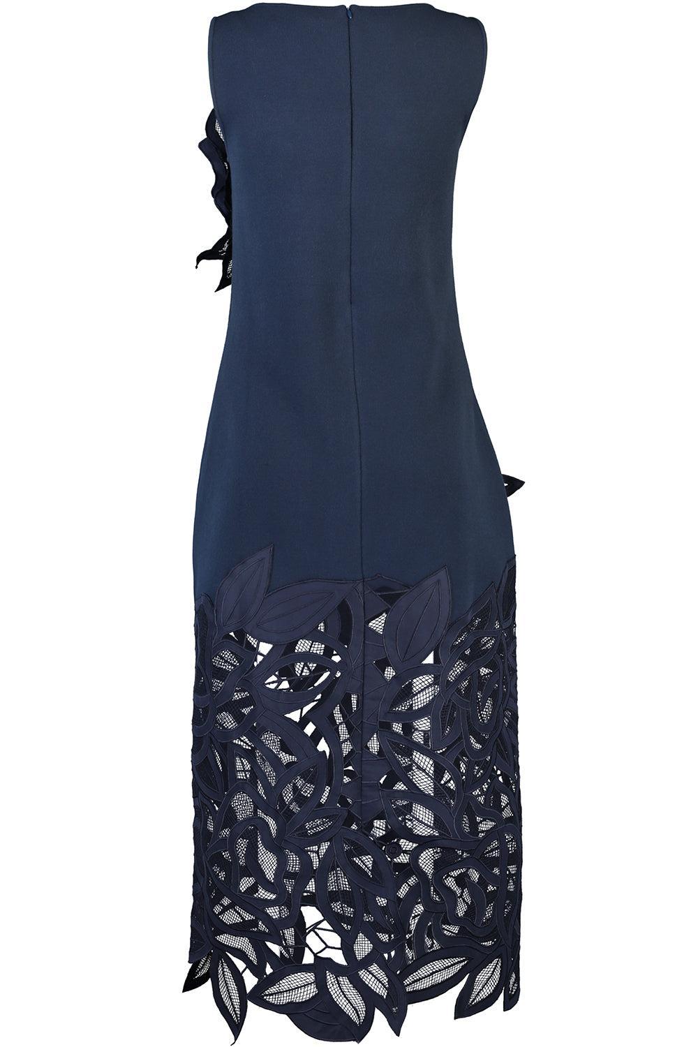Rose Long Knit Dress-NAVY-S-CLOTHINGDRESSCOCKTAIL-OSCAR DE LA RENTA