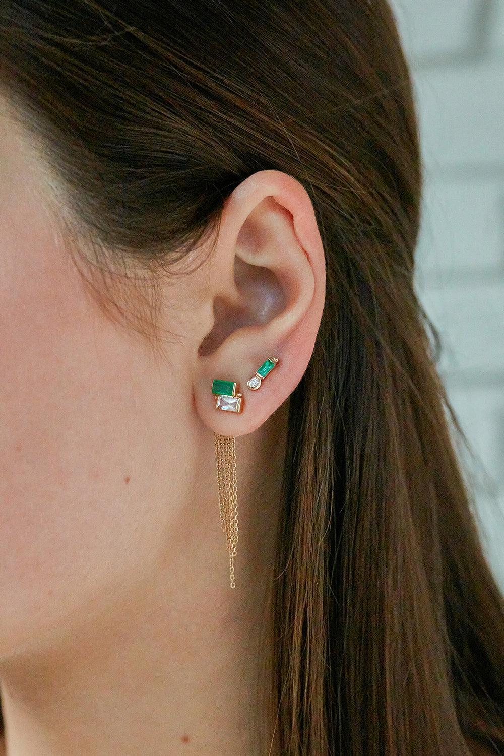 Emerald Diamond Ear End-YELLOW GOLD-JEWELRYFINE JEWELEARRING-ANZIE