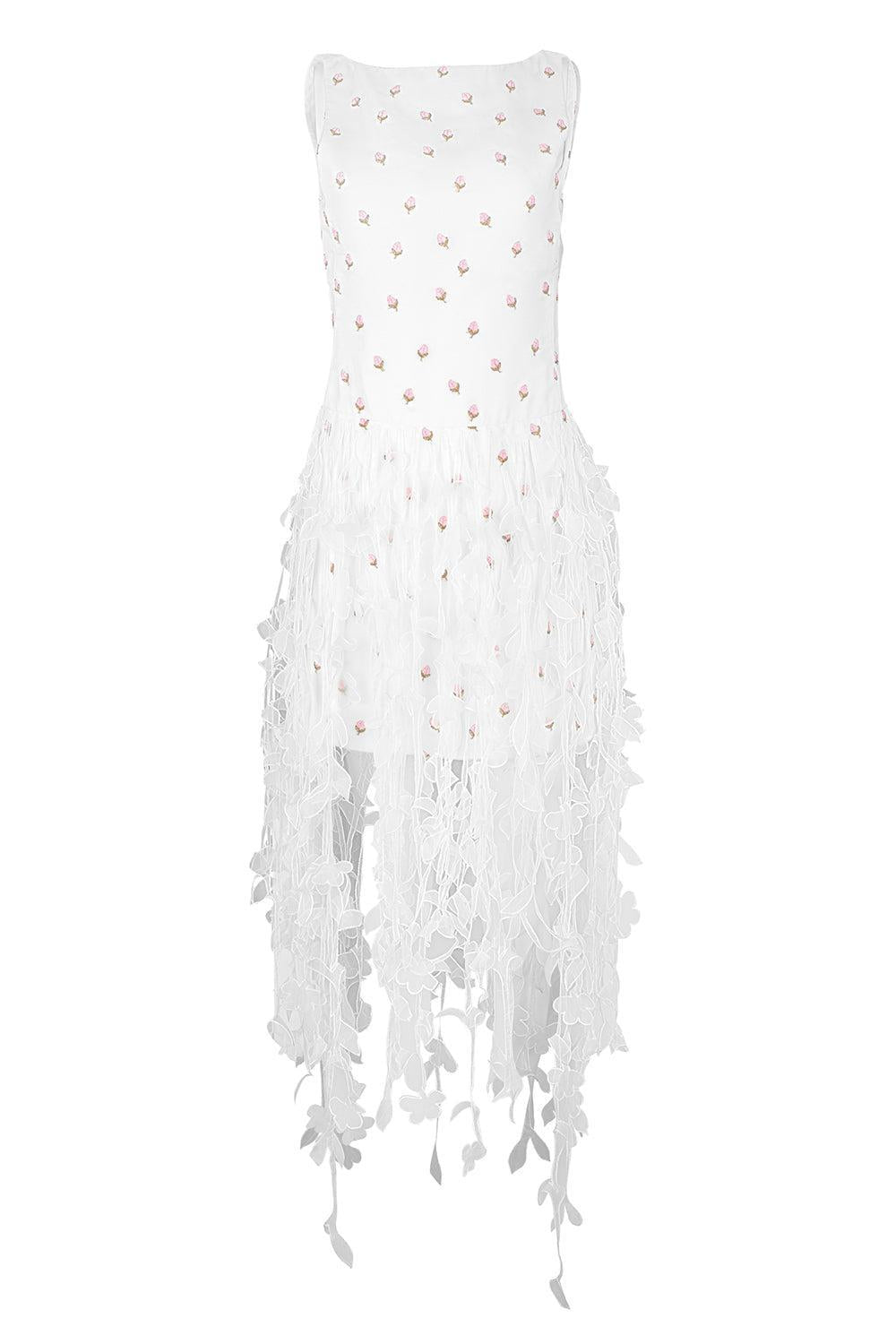 Floral Applique Dress-IVORY-40-CLOTHINGDRESSCOCKTAIL-GIAMBATTISTA VALLI