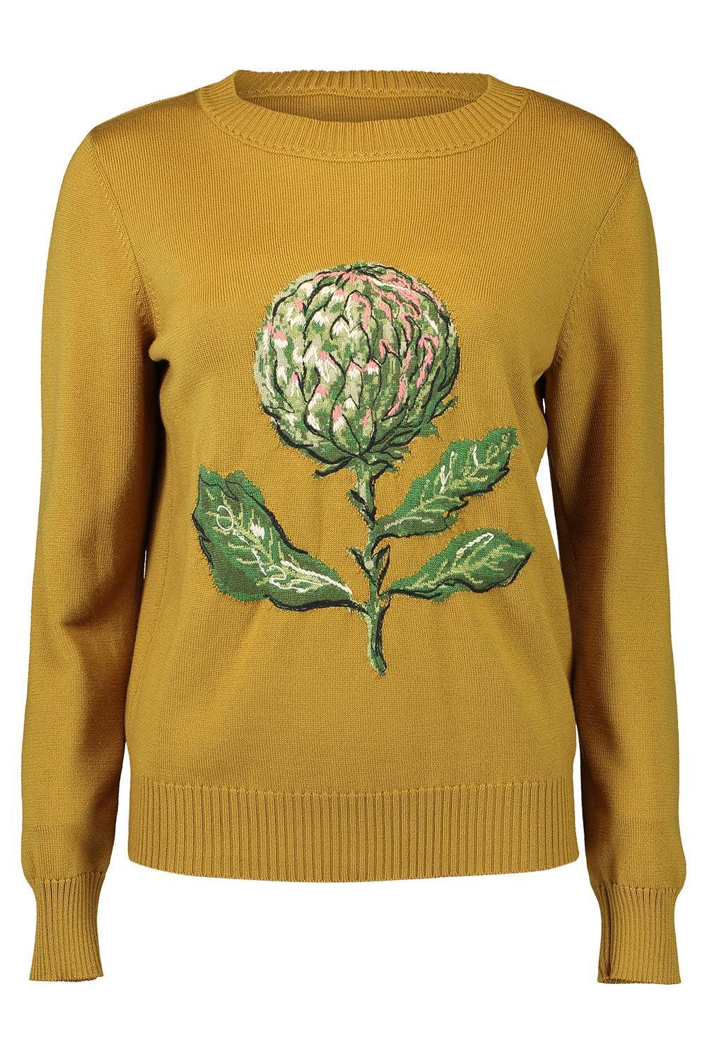 Artichoke Embroidered Pullover-MOSS-S-CLOTHINGTOPBLOUSE-OSCAR DE LA RENTA