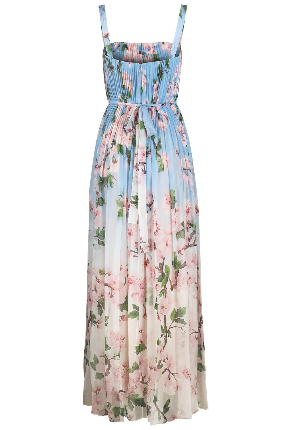Pleated Ombre Cherry Blossom Gown-PKBLUOMB-4-CLOTHINGDRESSGOWN-OSCAR DE LA RENTA