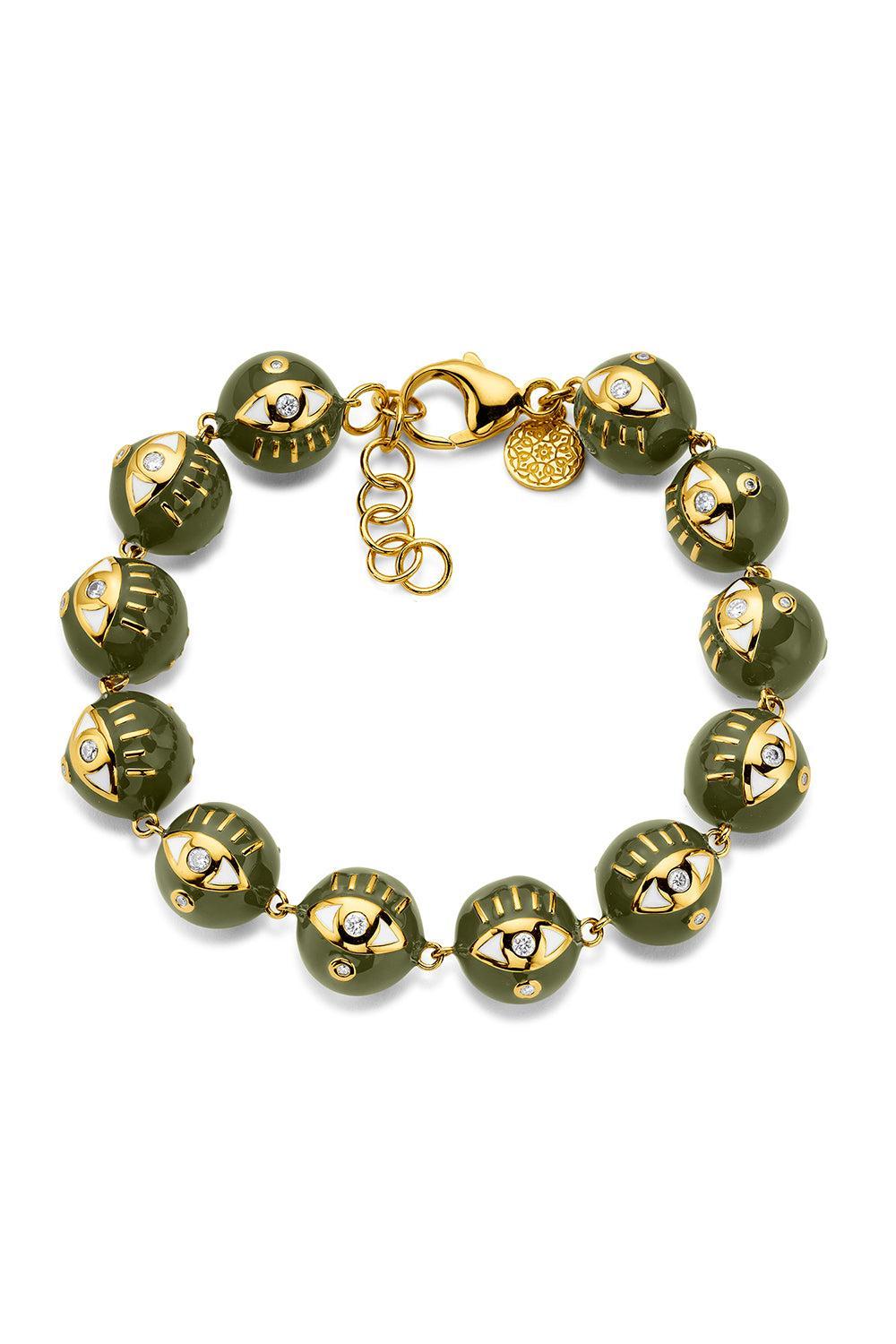 Army Green Evil Eye Bracelet - 12mm-YELLOW GOLD-JEWELRYFINE JEWELBRACELET O-BUDDHA MAMA
