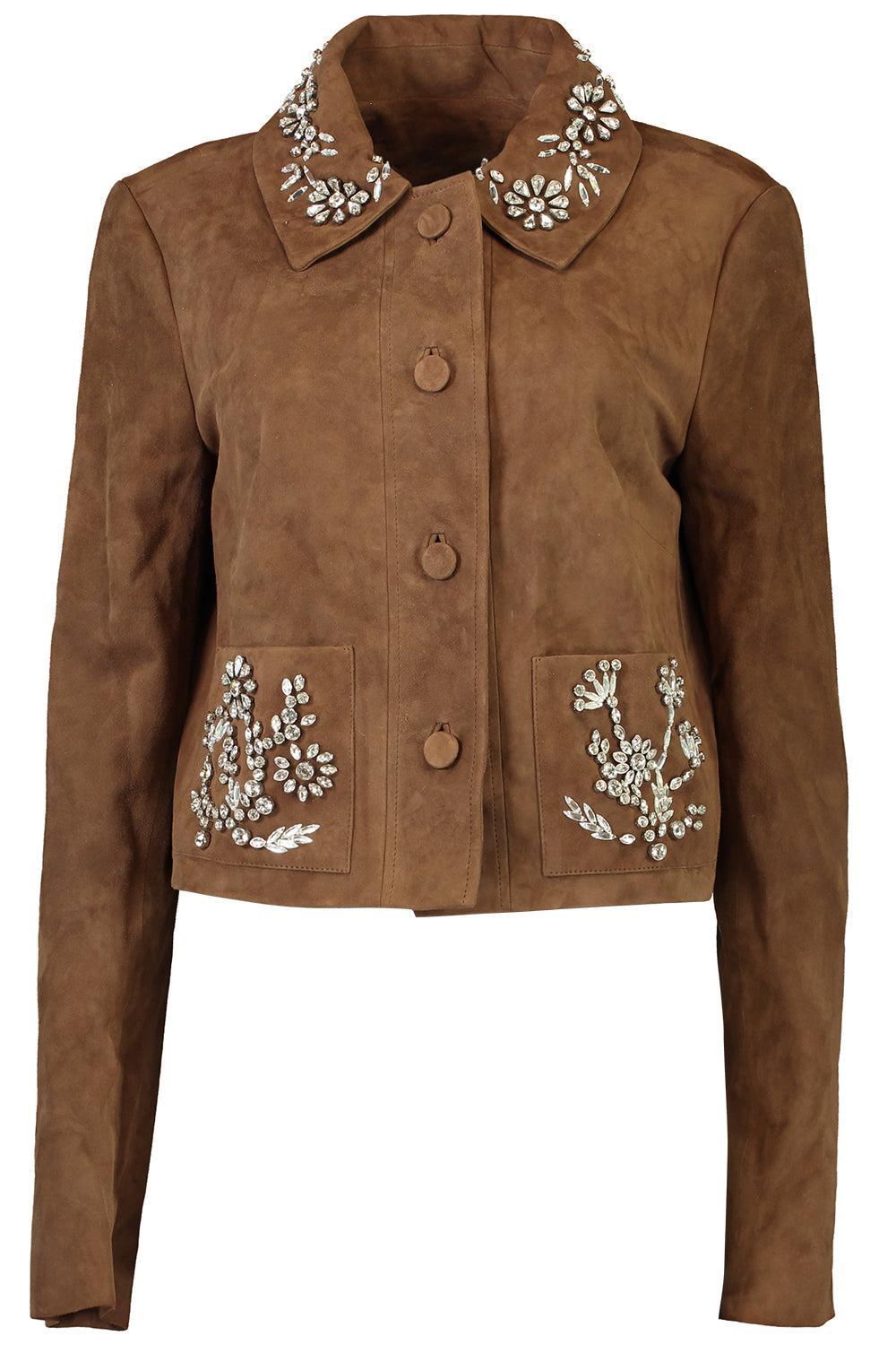 Crystal Embroidered Jacket-DKCOGNAC-4-CLOTHINGJACKETLEATHER-OSCAR DE LA RENTA