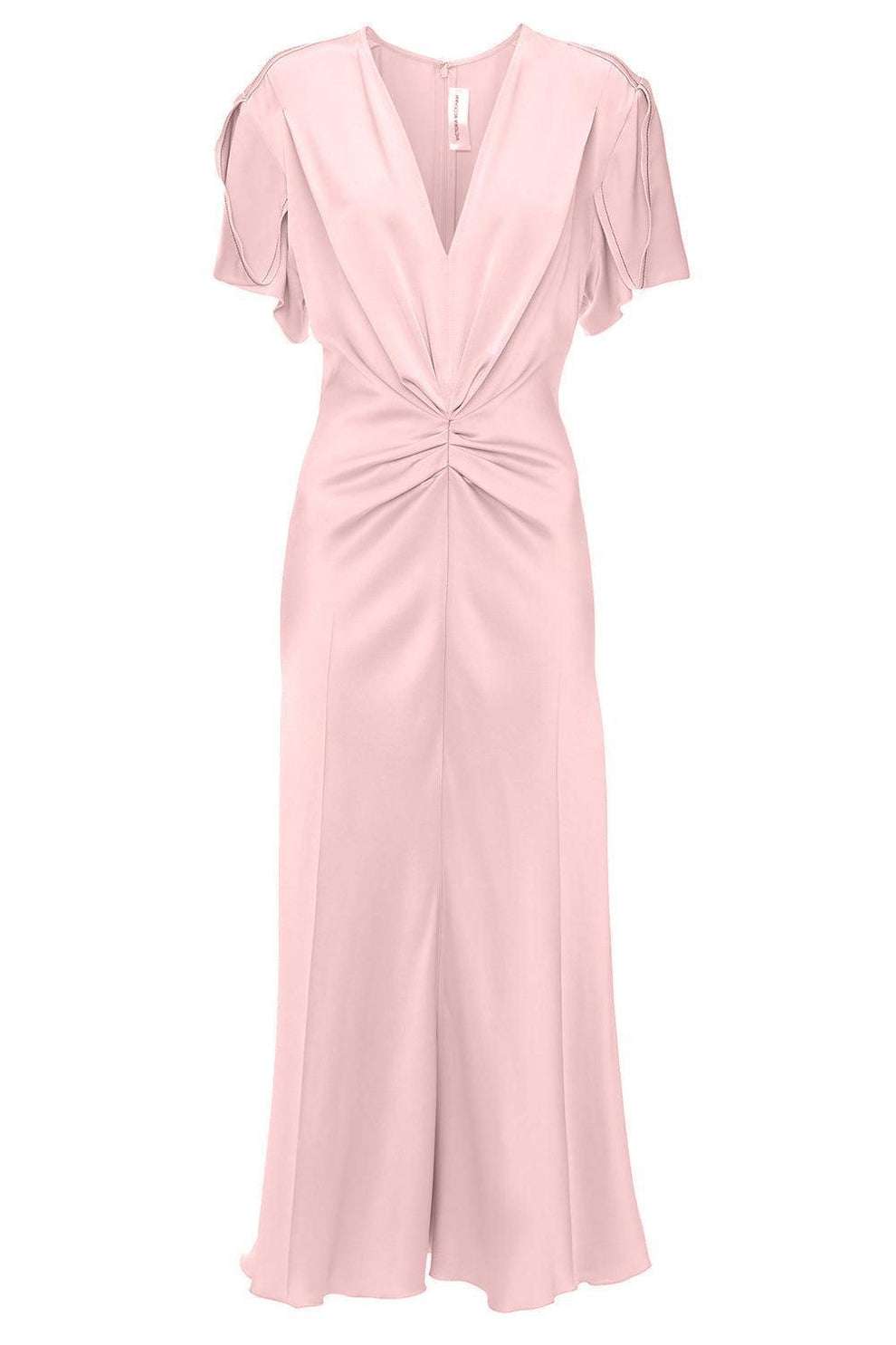 pink gathered dress Bright-Pink Gathered-Bust Halterneck Midaxi-Dress