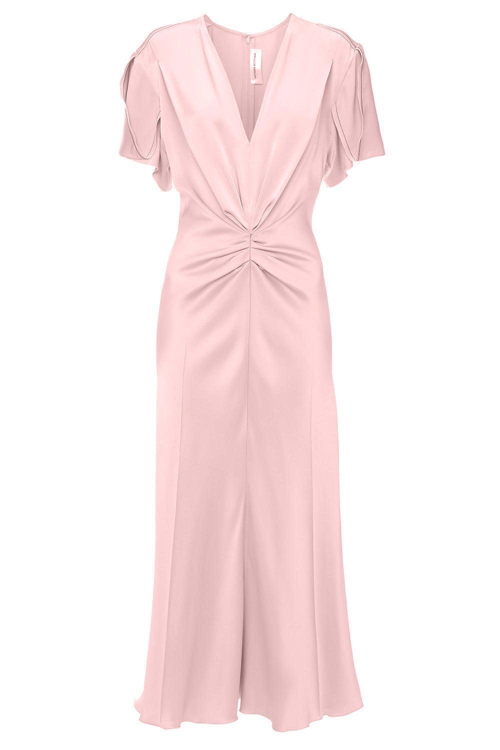 Gathered Midi Dress - Antique Pink-ANTQPINK-4-CLOTHINGDRESSCASUAL-VICTORIA BECKHAM