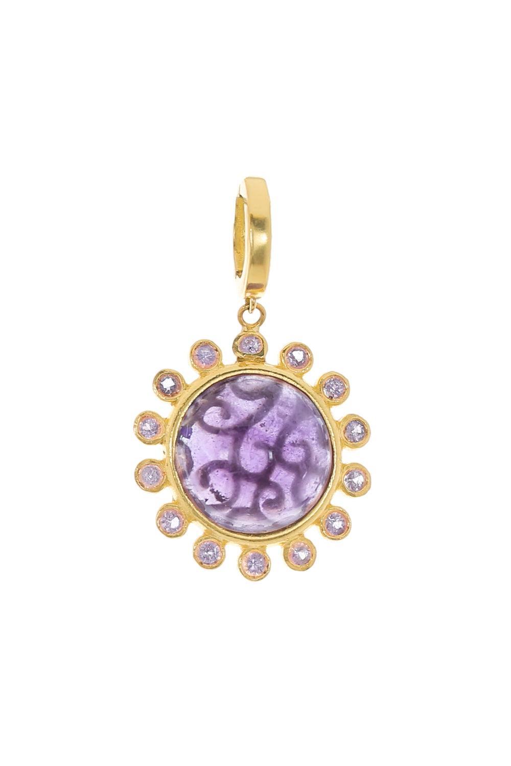 Medium Modern Etruscan Amethyst Sapphire Sunburst Pendant-YELLOW GOLD-JEWELRYFINE JEWELPENDANT-TANYA FARAH