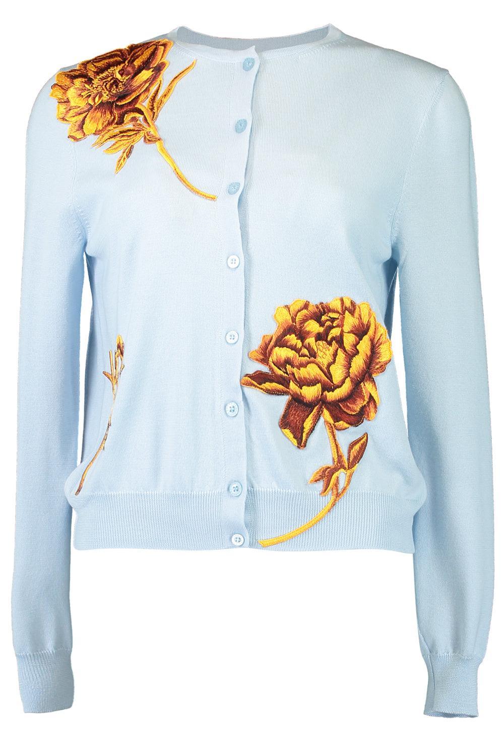 Tonal Peony Embroidered Cardigan-ICY BLUE-S-CLOTHINGTOPCARDIGAN-OSCAR DE LA RENTA