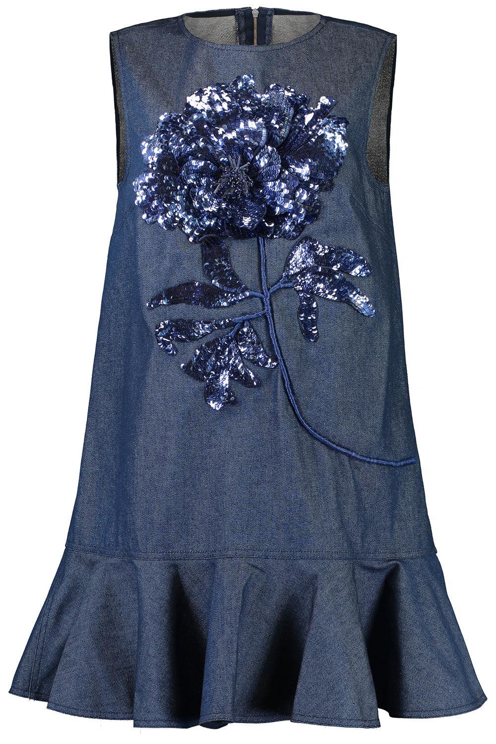 Drop Waist Shift Dress-DARKDENM-6-CLOTHINGDRESSCASUAL-OSCAR DE LA RENTA