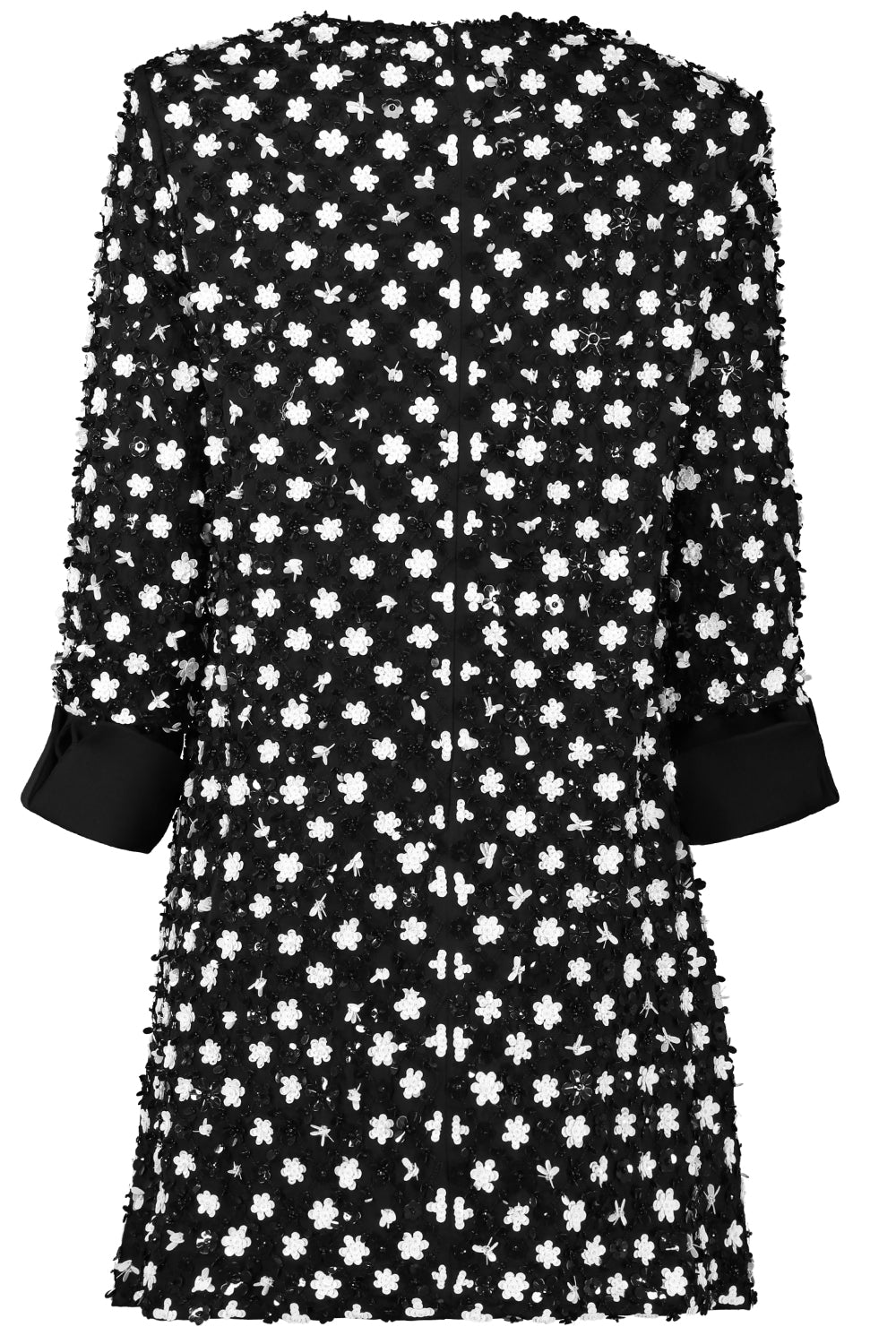 Mid Sleeve Shift Dress-BLACK-4-CLOTHINGDRESSCASUAL-OSCAR DE LA RENTA