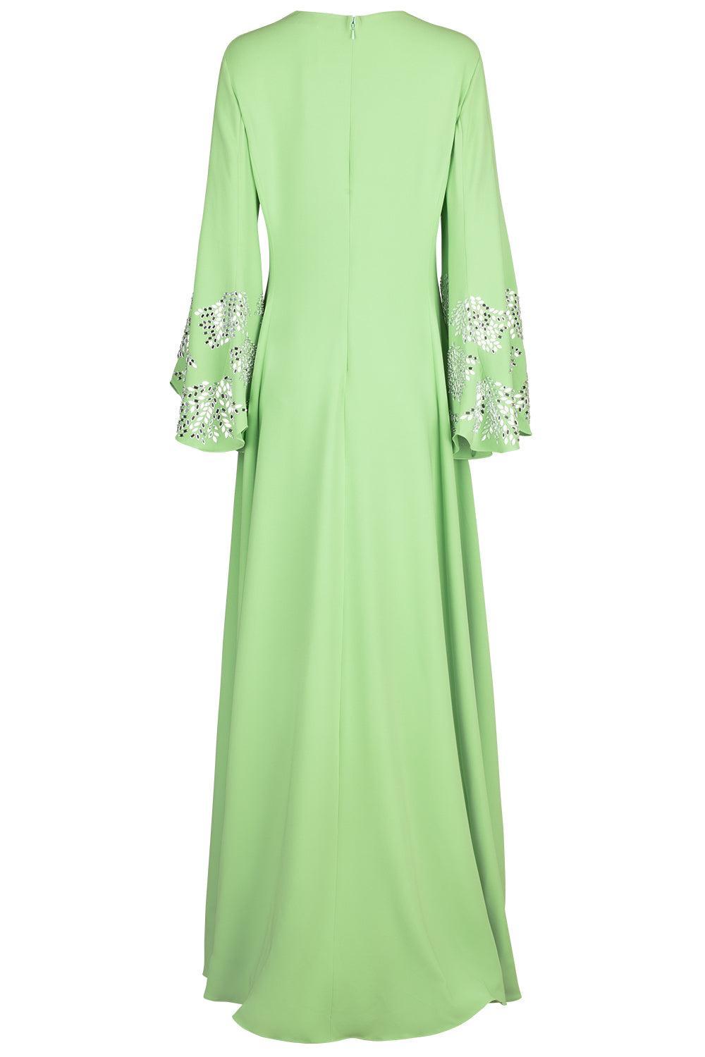 Long Sleeve Crystal Embroidered Caftan-PISTACHIO SILVER-M-CLOTHINGDRESSCASUAL-OSCAR DE LA RENTA