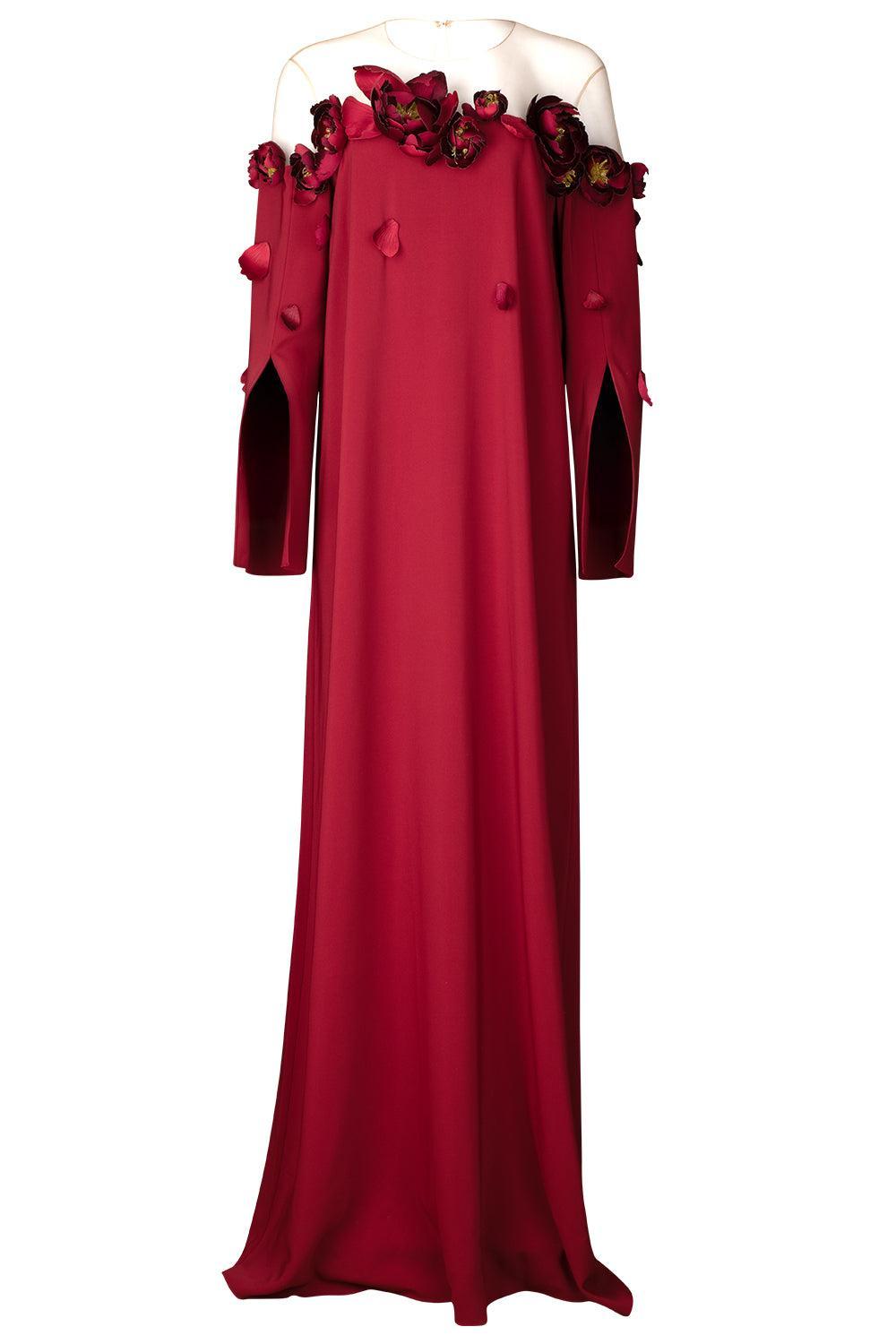 Illusion Off Shoulder Embroidered Caftan-TERRACTT-S-CLOTHINGDRESSGOWN-OSCAR DE LA RENTA