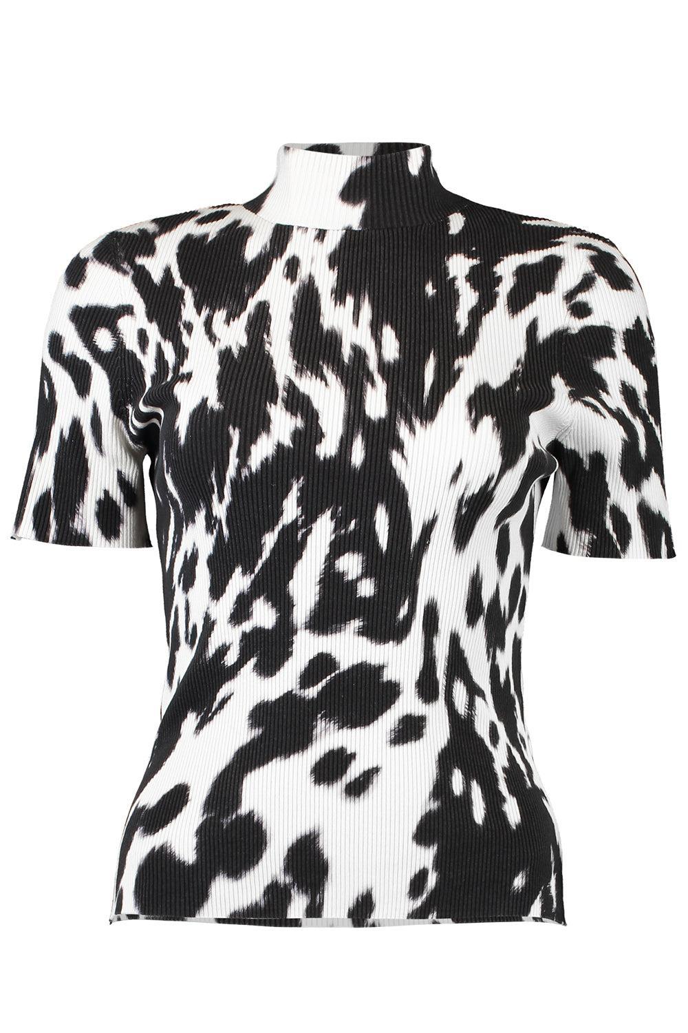Cow Print Classic Mockneck Short Sleeve Tee-ECRU/BLK-S-CLOTHINGTOPKNITS-OSCAR DE LA RENTA