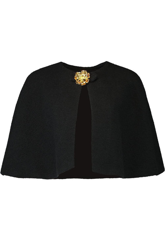 Midi Sleeve Cape Jacket-BLACK-2-CLOTHINGJACKETCASUAL-OSCAR DE LA RENTA