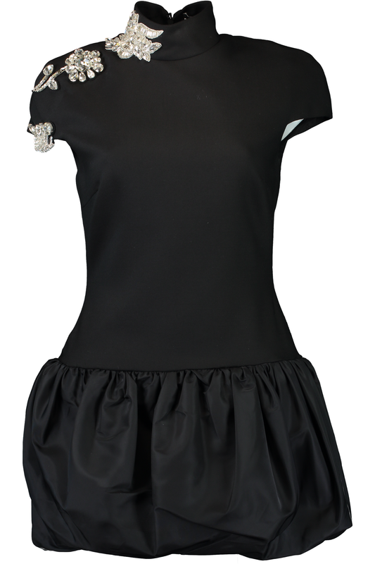 Puff Skirt Mini Dress-BLACK/SILVER-2-CLOTHINGDRESSCOCKTAIL-DAVID KOMA