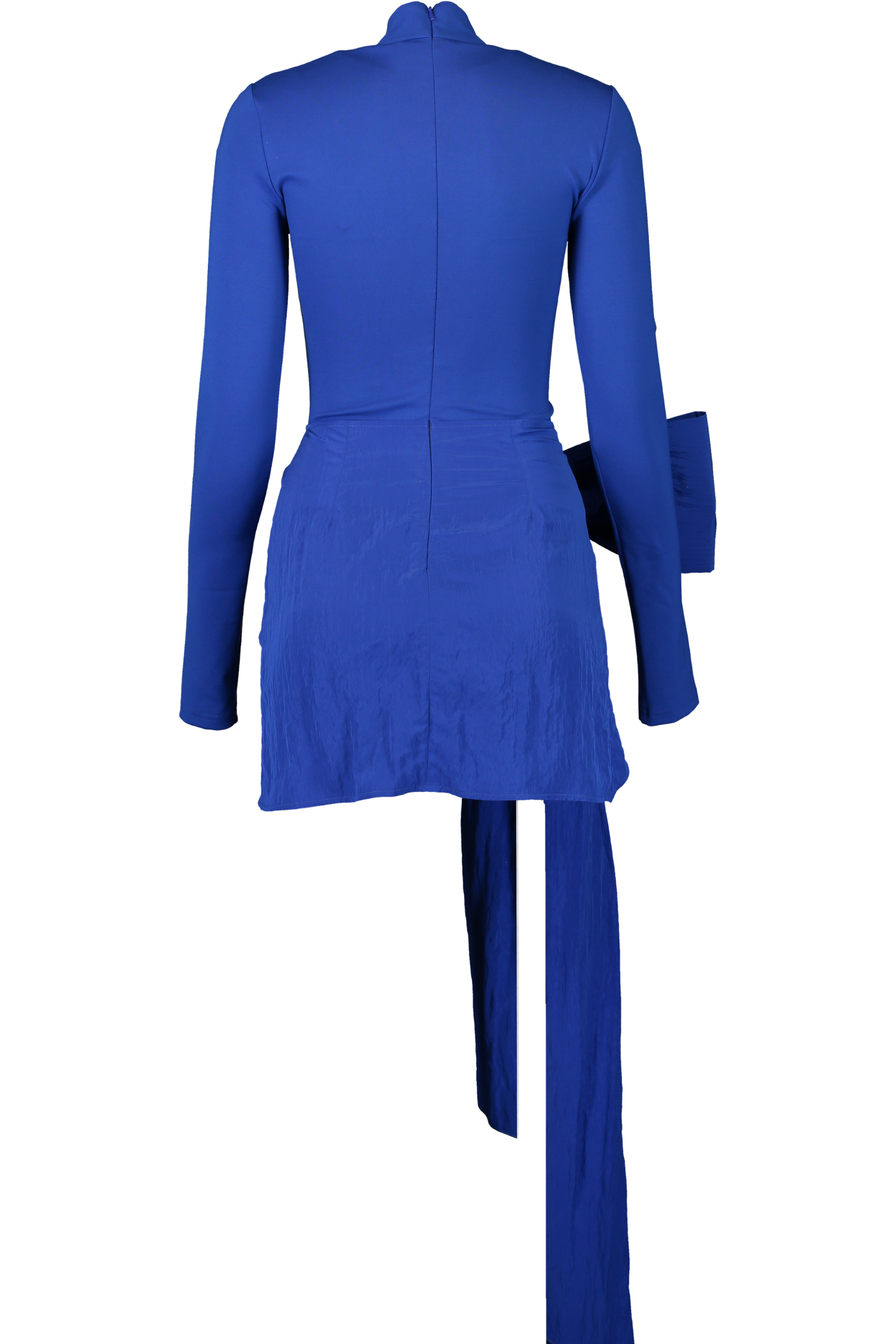 Long Sleeve Bow Detail Mini Dress-BLUE-2-CLOTHINGDRESSCOCKTAIL-DAVID KOMA