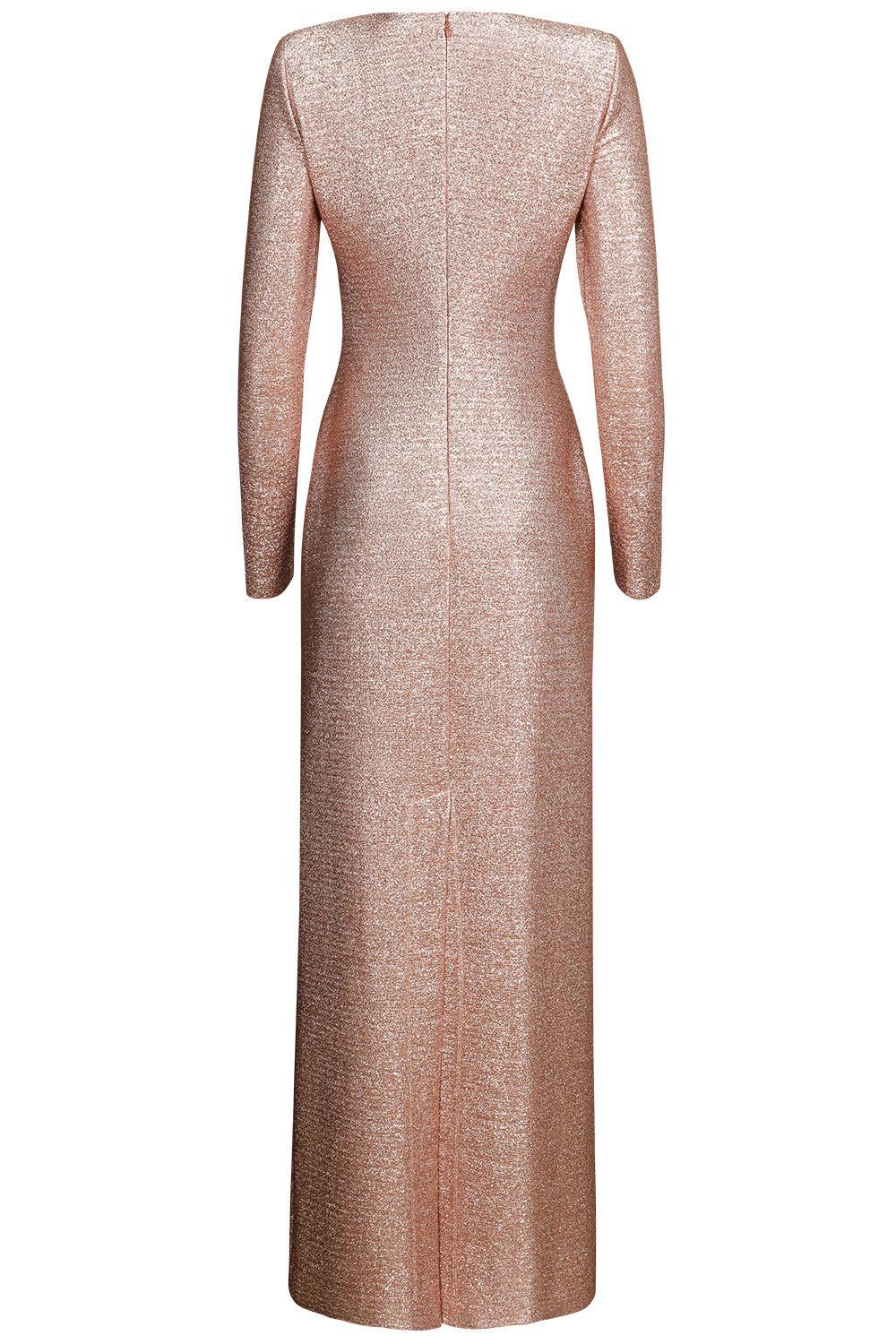 Strong Shoulder Metallic Stretch Gown-ROSE GOLD-2-CLOTHINGDRESSGOWN-OSCAR DE LA RENTA