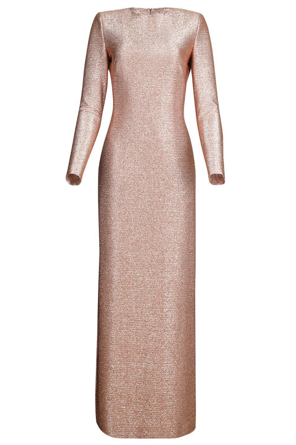 Strong Shoulder Metallic Stretch Gown-ROSE GOLD-2-CLOTHINGDRESSGOWN-OSCAR DE LA RENTA