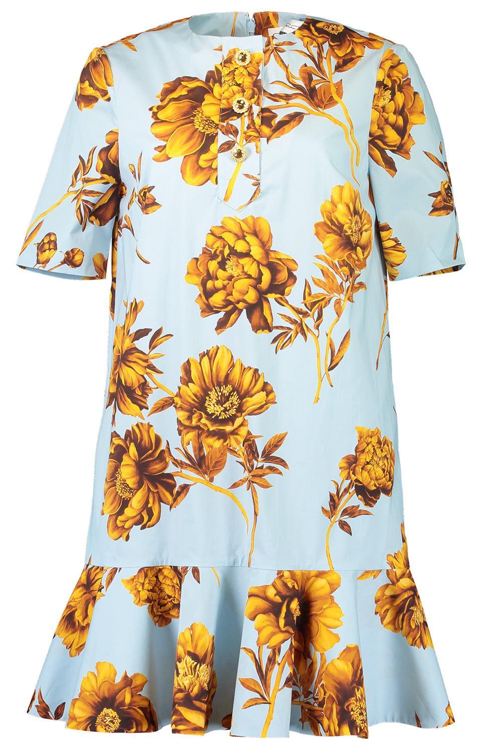 Tonal Peony Print Day Dress-BNICEBLU-4-CLOTHINGDRESSCASUAL-OSCAR DE LA RENTA