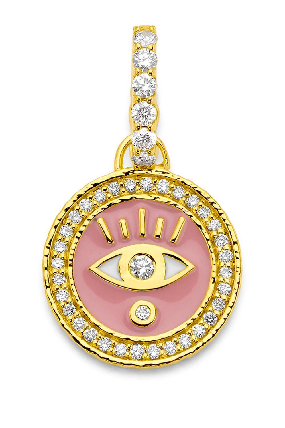 Diamond Bubblegum Evil Eye Pendant-YELLOW GOLD-JEWELRYFINE JEWELPENDANT-BUDDHA MAMA