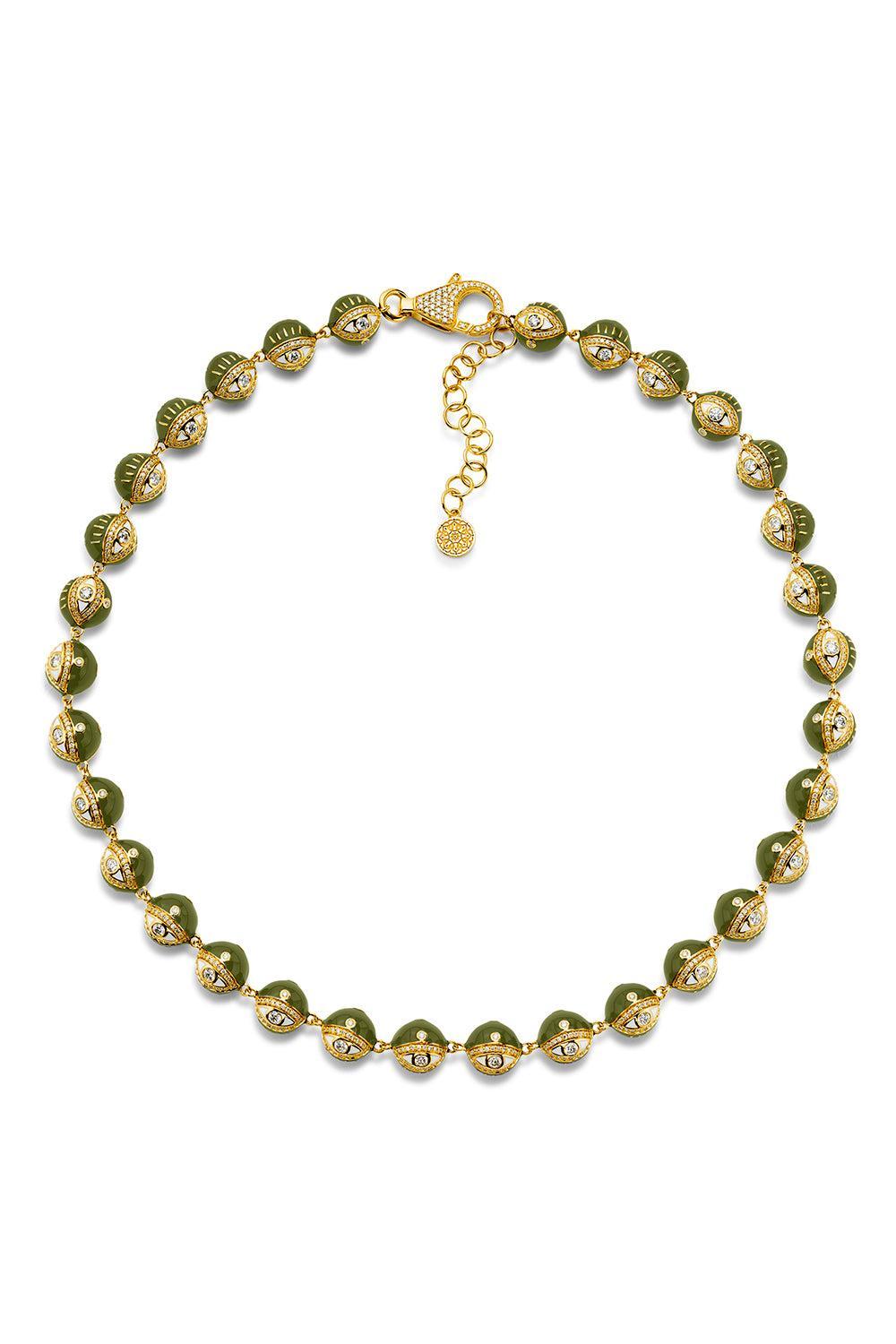 Army Green Evil Eye Necklace - 20in - 10mm-YELLOW GOLD-22-JEWELRYFINE JEWELNECKLACE O-BUDDHA MAMA