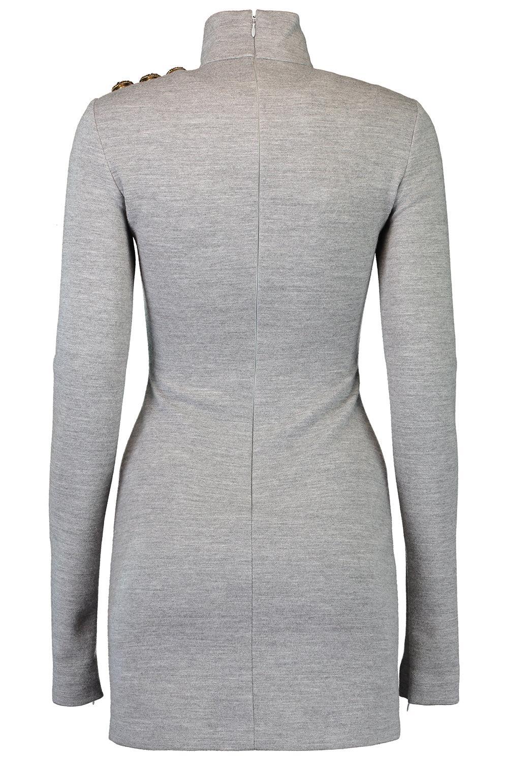 Long Sleeve Button Short Dress-GRISCHIN-36-CLOTHINGDRESSCASUAL-BALMAIN