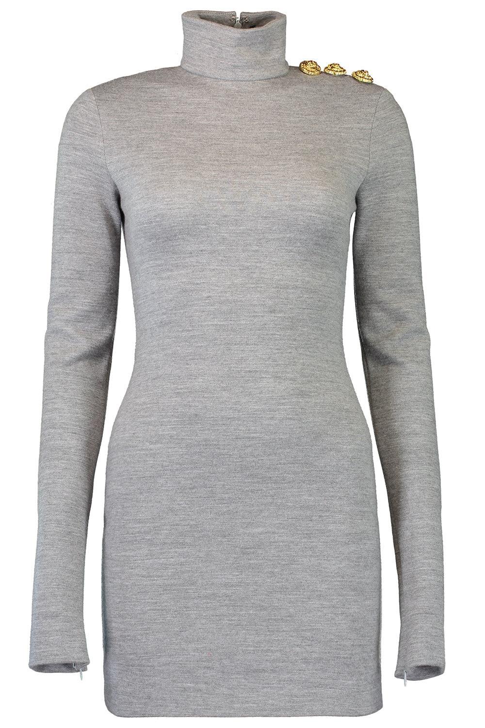 Long Sleeve Button Short Dress-GRISCHIN-36-CLOTHINGDRESSCASUAL-BALMAIN